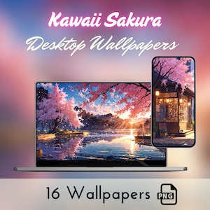 Fondo de pantalla digital kawaii, fondo de pantalla de flores lofi, lindo protector de pantalla de Sakura, fondo kawaii, fondo de pantalla de primavera, flores rosas y sakura lofi