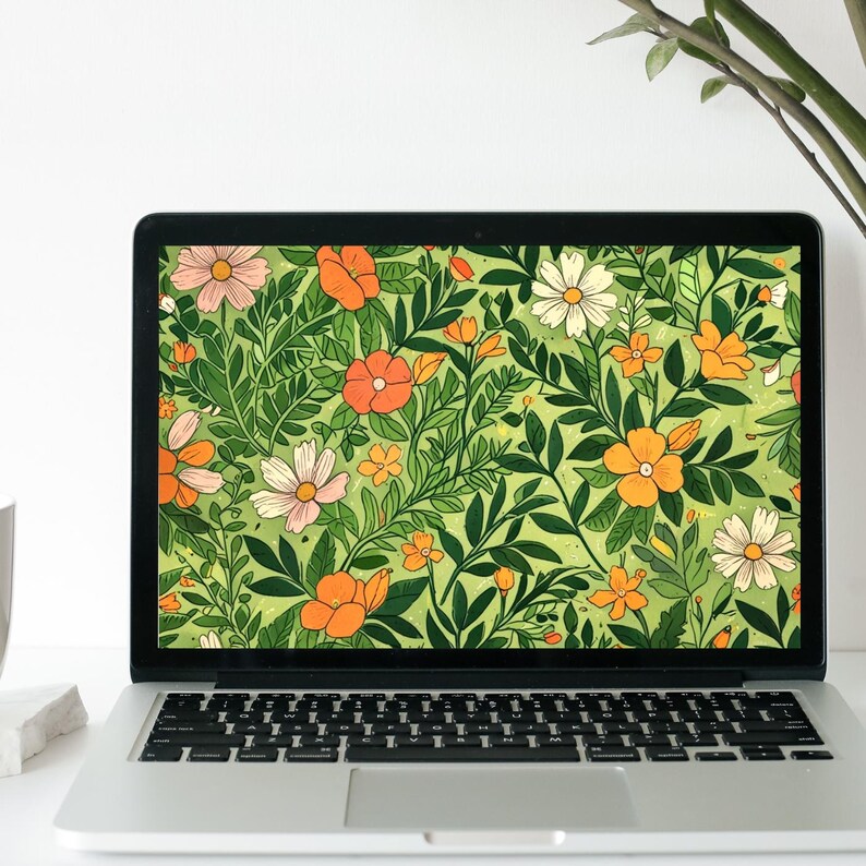 Cozy Flowers Cottage Wallpaper, Warm, Hygge, Cottagecore Digital