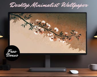 Japandi Sakura Wallpaper: Minimalist Japanese Zen Desktop (Digital Download)