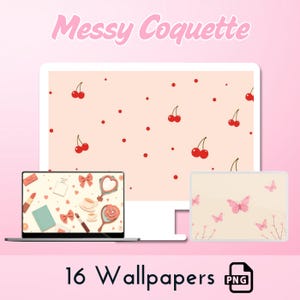 Messy Coquette Wallpaper, Pink Wallpaper, Desktop,iPad, Aesthetic Minimalistic,Coquette Pink Bow Wallpaper,MacBook Wallpaper,Cherry Pink Bow