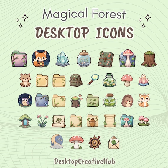 Magic Forest Desktop Icons, Cottagecore Folder Set (Digital Download)