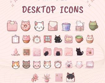 Sakura Cat Desktop Icons, Kawaii Folder Organizer (Digital Download)