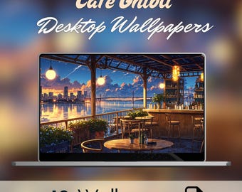 Anime Cafe Wallpaper: Cozy Ghibli-Inspired Desktop Backgrounds (Digital Download)