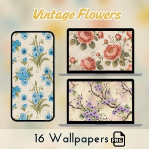 Vintage  Floral Wallpaper, Vintage Flower,Spring Floral Aesthetic,Cozy Floral Spring, Desktop Wallpaper, pastel flowers art,iPhone Wallpaper