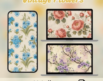 Vintage Floral Wallpaper, Pastel Flower Art (Digital Download)