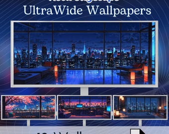Neon Stadtbild Ultrawild Wallpaper, Anime Computer Hintergrund (Digitaler Download)