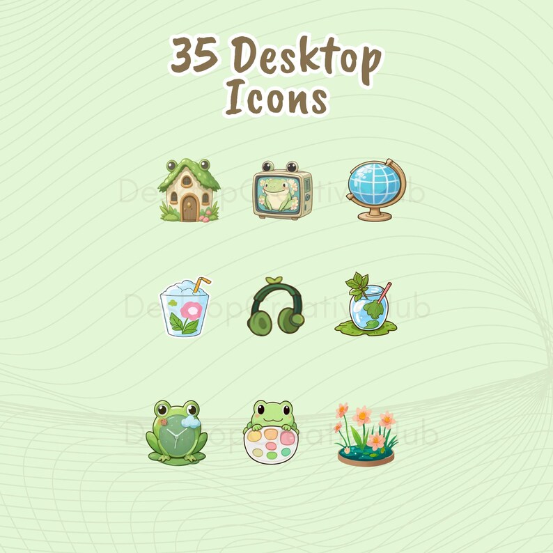 Frog Desktop Icons: Kawaii Pond Theme for Mac & Windows (digital ...