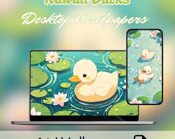 Kawaii Duck Wallpaper, Pastel Pond Background (Digital Download)