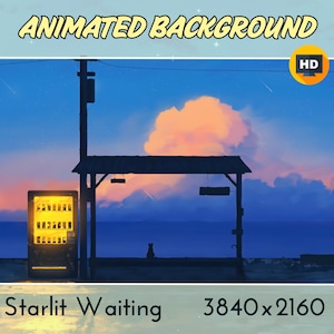 Starlit Waiting Animated Background, vtuber background, Vtuber background animated, Sunset stream overlay, Lofi background,Digital Wallpaper