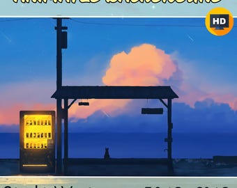 Starlit Waiting Animated Desktop Wallpaper, Lofi Japan Night (Digital Download)