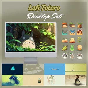 Conjunto de escritorio de Totoro / Fondos de pantalla e íconos / Estética Studio Ghibli, Kawaii, Lofi / Íconos de carpeta para Windows y Mac / Organizador de escritorio