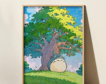 Póster de Totoro, Láminas de Studio Ghibli, Pósters de Ghibli, Película de Hayao Miyazaki, Arte de Totoro, Arte de Ghibli, Decoración del hogar, Arte mural de naturaleza, Póster de anime