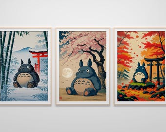 Totoro Ukiyo-e Print Set: Studio Ghibli Japanisches Dekor (Digitaler Download)