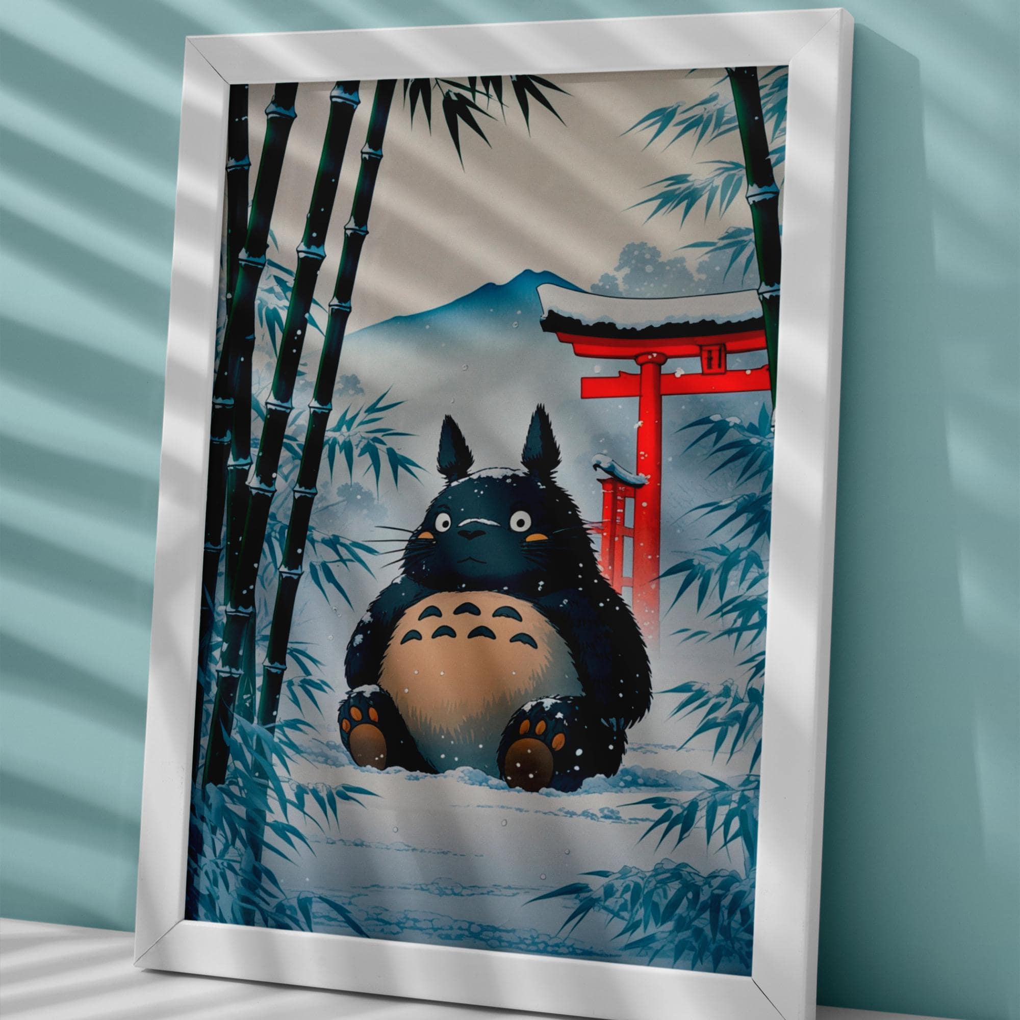 トトロの浮世絵 冬のトトロプリント：スタジオジブリ浮世絵風（デジタルダウンロード