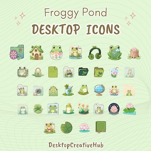 Íconos de escritorio de ranas, conjunto de íconos de escritorio, íconos de carpetas de ranas, íconos de Windows, íconos de Mac, Organizador de escritorio, estanque de ranas, íconos de carpetas de escritorio