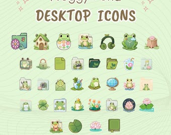 Frog Desktop Icons: Kawaii Pond Theme for Mac & Windows (Digital Download, 35 Icons)