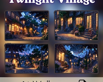 Twilight Anime Village Wallpaper: Gemütliche Stadt Motive (Digitaler Download)