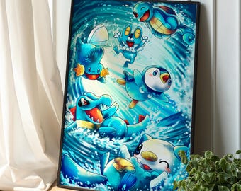 Wasser Pokemon Poster, Schiggy Poster, Pokemon Wand Kunst, Digitale Pokemon Dekor, Pokemon Geschenk, Pokemon Wohnkultur, Poster Geschenk, Schlafzimmer Wandkunst