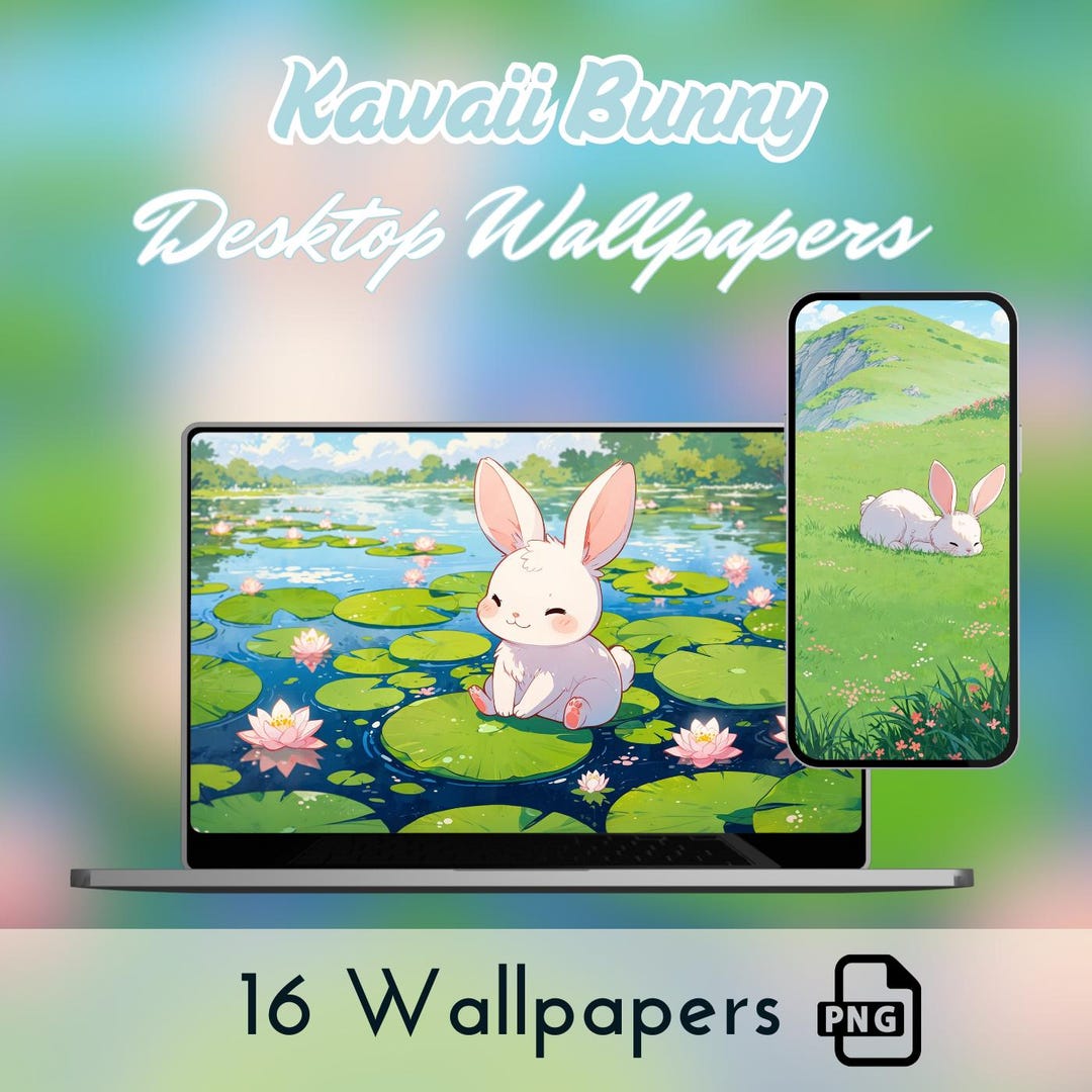 Kawaii Bunny Desktop Wallpaper, Cute Screensaver, Cute Wallpaper, 4k