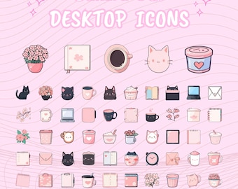 Sakura Cat Desktop Icons, Kawaii Lofi Ordner Set (Digitaler Download)