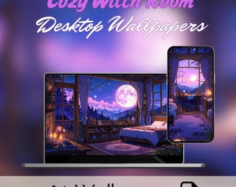 Cozy Witch Room Wallpaper: Lofi Anime Desktop & Phone (Digital Download)