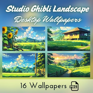 Studio Ghibli-inspired wallpaper, lofi anime landscape, MacBook desktop background, whimsical wallpaper, anime-inspired, PC wallpaper