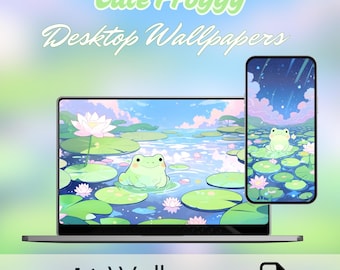 Süßer Frosch Desktophintergrund, süßer Bildschirmschoner, kawaii Hintergrundbild, 4k,ästhetisch, Kawaii Frosch Hintergrundbilder, Lofi Kröte Sperrbildschirm