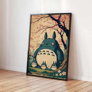 Lámina de Studio Ghibli, póster de Totoro, póster de Ghibli, película de Hayao Miyazaki, arte mural de Totoro, arte mural de Ghibli, decoración del hogar, póster de anime de arte mural