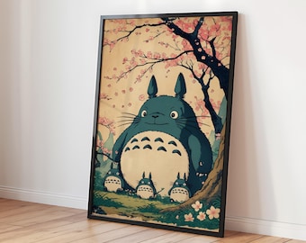 Lámina de Studio Ghibli, póster de Totoro, póster de Ghibli, película de Hayao Miyazaki, arte mural de Totoro, arte mural de Ghibli, decoración del hogar, póster de anime de arte mural
