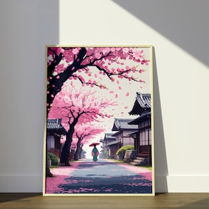 Sakura Pixel Poster, Cherry Blossom Pixel Art Poster, Japanese Poster 16, Home Decor, Wall Art, Pixel Print, Art Poster, Cherry Blossom Art