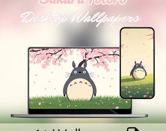Papel de parede Sakura Totoro, fundos de tela do Studio Ghibli para celular e computador (download digital)