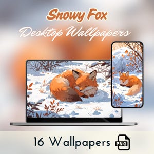 Snowy Fox Wallpaper Pack: Kawaii Winter Desktop & Phone Backgrounds (Digital Download)