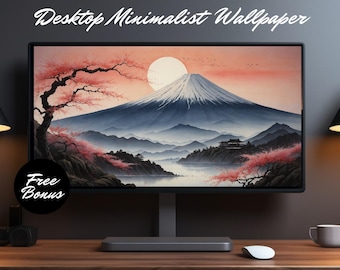 Berg Fuji Sumi-e Art Wallpaper: Japanischer Sonnenaufgang (Digitaler Download)