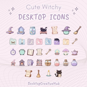 Cute Witchy icons, desktop icon set, witch folder icons, windows icons, mac icons, Desktop Organizer, witchy room, desktop folders icons