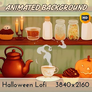 Fondo virtual animado, fondo de Vtuber, fondo de otoño, fondo de pantalla de Halloween kawaii, fondo de pantalla en movimiento para Twitch