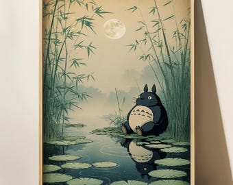Póster de Totoro, Arte de Studio Ghibli, Pósters de Ghibli, Película de Hayao Miyazaki, Arte mural de Totoro, Arte de Ghibli, Decoración del hogar, Arte mural, Pósters de anime
