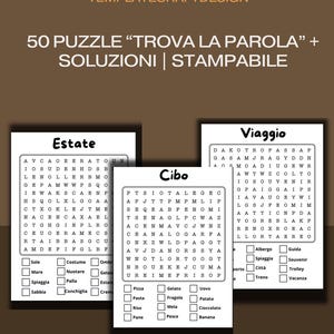 50 Puzzle “Trova le Parole” + Soluzioni | Stampabile | Giochi per bambini e adulti