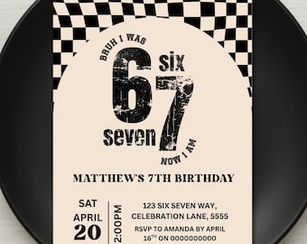 Invitación de cumpleaños Six Seven, séptimo cumpleaños de niño, invitación de meme 6/7, plantilla editable de Canva, descarga digital
