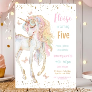 Unicorn Birthday Invitation Unicorn Sparkles Invite Pastel Rainbow Unicorn Party Unicorn Theme Invitation Fairytale Princess Gold Glitter