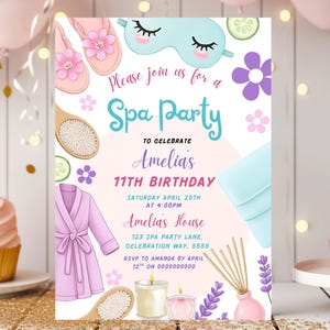 Spa Party Birthday Invitation, Spa Girl Invitation, Tween Spa Party Birthday Party Invite, Pamper Birthday Glam Party, Canva Template