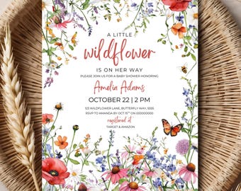 Editable A Little Wildflower Baby Shower Invitation Baby in Bloom Baby Shower Invite Spring Flowers Baby Shower Invite Floral Baby Shower