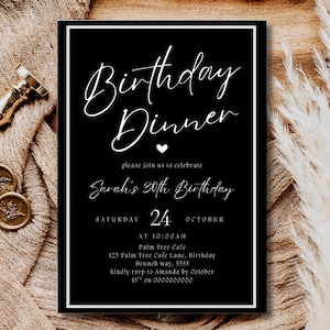 Dinner Party Invitation Template Black Adult Any Age Dinner Invite Birthday Dinner Invitation Birthday Brunch Bday Lunch Canva Editable