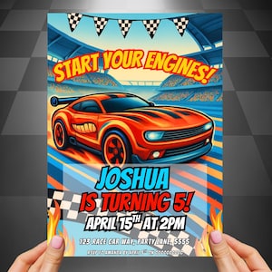 Hot Cars Birthday Invitation, Cars Let&#39;s Race Birthday Party Invitation, Boys Birthday Cars Card, Racing Cars Invite, Race Cars Boy Invite