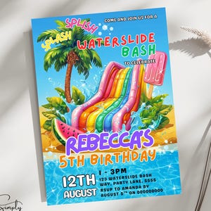 Waterslide Birthday Invitation, Summer Pool Party Invite, Water Slide Party Invite, Pool Party Invitation, Beach Party, Girls Pool Party