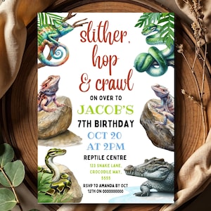 EDITABLE Reptile Birthday Invitation, Lizard Birthday Invite, Snake Party Invite, Crocodile Invite, Alligator Invite, Boy Reptile Invite