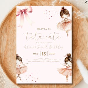 Söt födelsedagsinbjudan för tutu, ballerina, 2-årsdagsinbjudan, boho, söt tutu, 2-årsdagsinbjudan, flicka, balett, boho, canva-mall