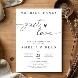 Faire-part de mariage minimaliste, Faire-part d'amour rien de spécial, Faire-part de fuite minimaliste, Faire-part de réception moderne, Elle a dit oui