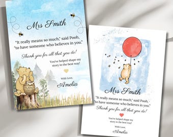 Personalised Teacher Art Print, Teacher Appreciation Gift, End Of Year Teacher Gift, Thank You Teacher, Teacher Appreciation Week, Pooh Bear