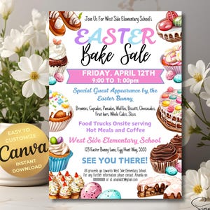 EASTER Bake Sale Fundraiser Editable Template Flyer, Easter Event Flyer, School Easter Festival, Church Easter Fundraiser Flyer, Canva