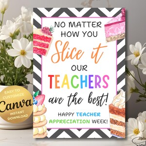 EDITABLE Teacher Appreciation Sign, Cake Teacher Thank You Poster, No matter how you Slice it Flyer, Teacher Appreciation Sweets and Treats
